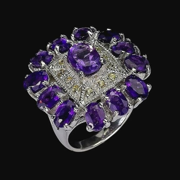 Natural Purple Amethyst 8x6mm, Sapphire 925 Sterling Silver‎ Ring Size 7.75 - Picture 3 of 3